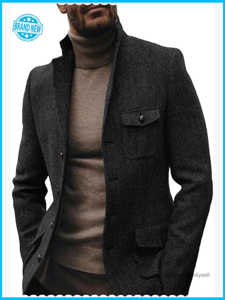 Herringbone Tweed Blazer Classic Business Casual Sport Coat Wool Blend Jacket